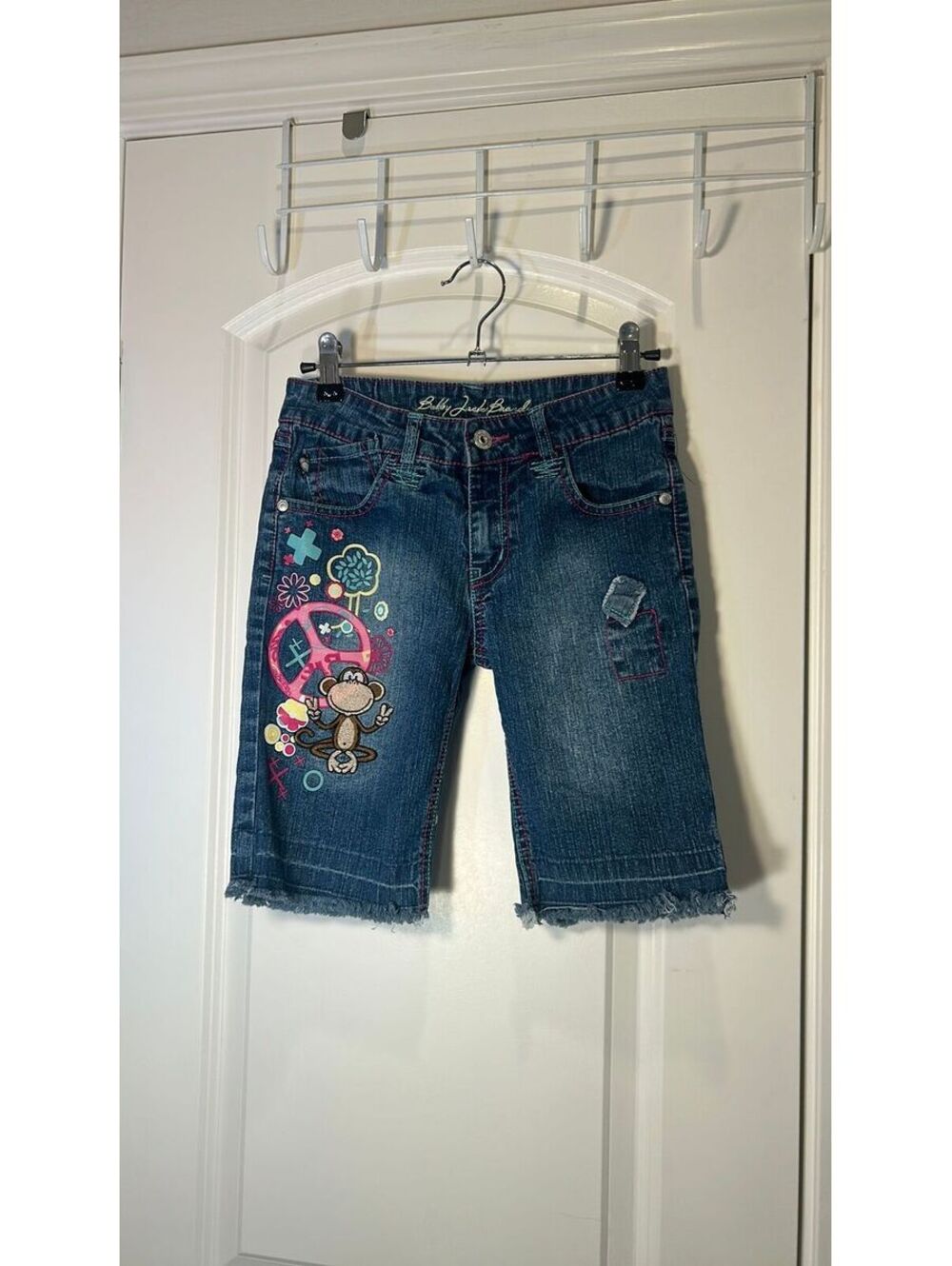 Y2K Bobby Jack Monkey Peace Sign Denim Shorts